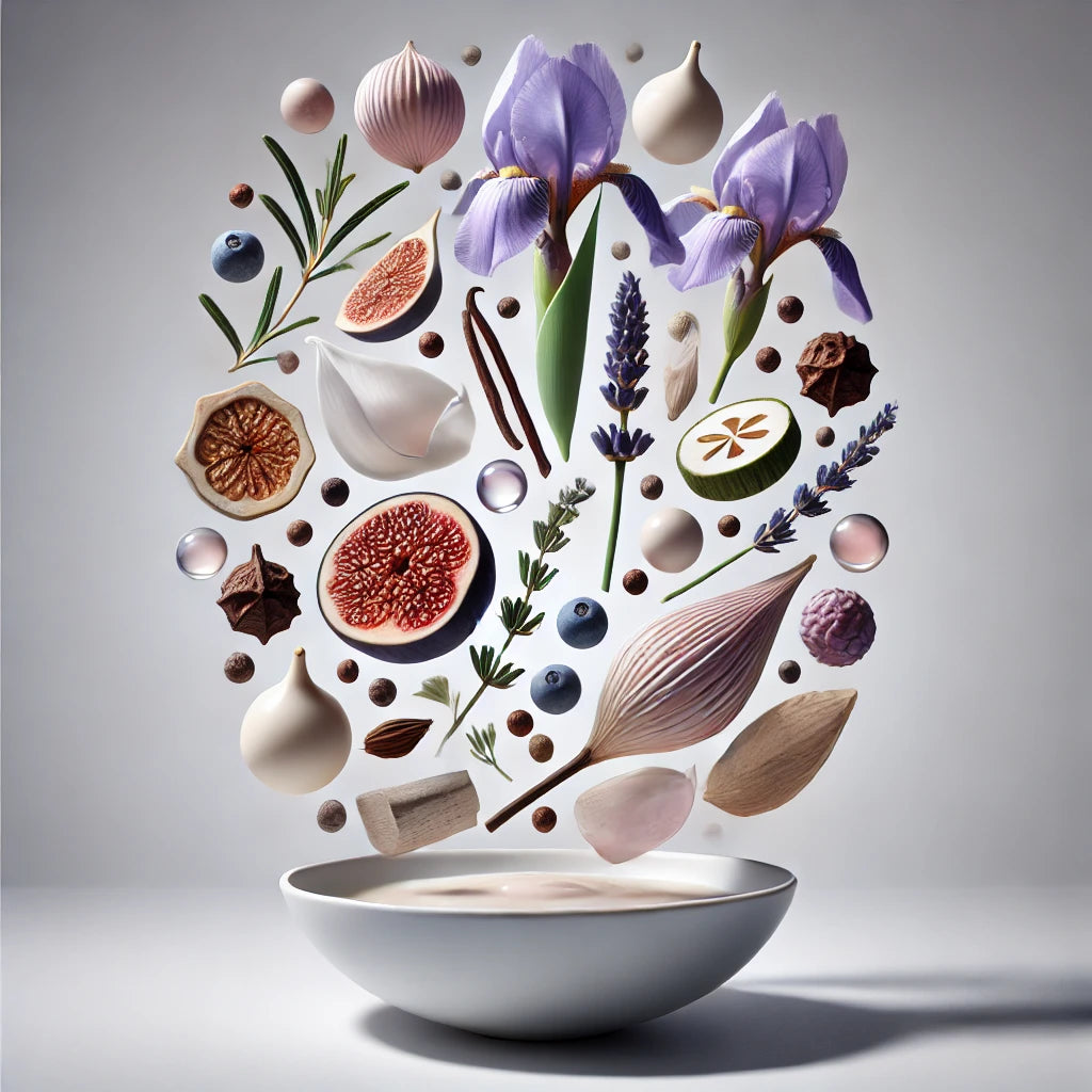 Notes of Ombre Mystique Lavender, Iris, Fig, Cardamom, Juniper Sandalwood Oud Vanilla Cashmeran.